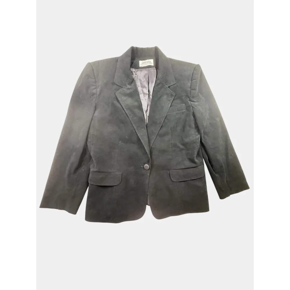 Lilli Ann Collections Retro Black Ultrasuede Blazer & Skirt Suit M